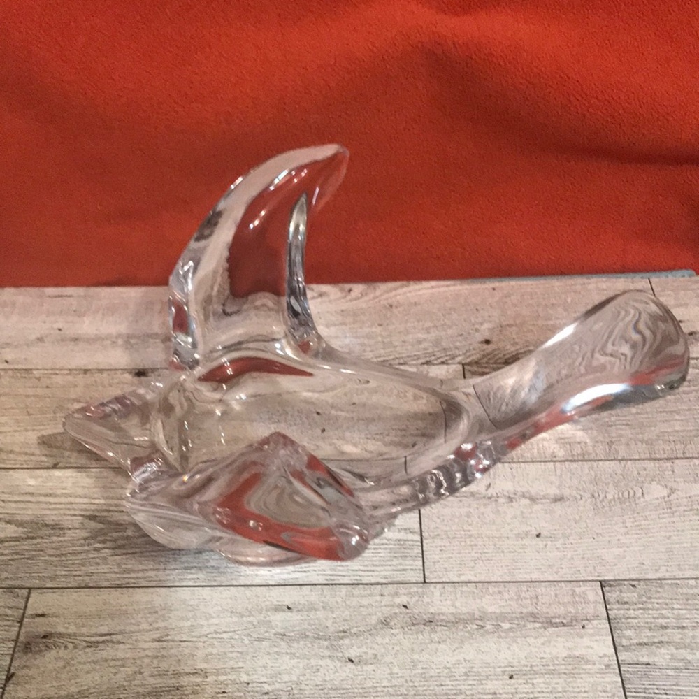 CRYSTAL Bird / Dove Pipe HOLDER or candy dish .. from France